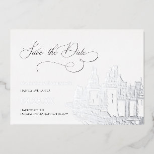Schloss-Thema Save-the-Date Silber Folieneinladung