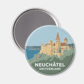 Schloss und Stiftskirche, Neuchâtel Magnet (Vorderseite/Rückseite)