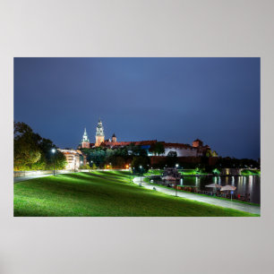 Schloss Wawel in der Nacht in Krakau, Polen Poster