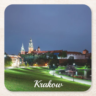 Schloss Wawel in der Nacht in Krakau, Polen Rechteckiger Pappuntersetzer