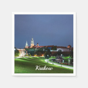 Schloss Wawel in der Nacht in Krakau, Polen Serviette
