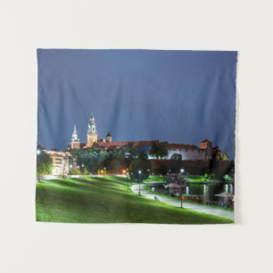 Schloss Wawel in der Nacht in Krakau, Polen Wandteppich