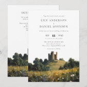 Schloss Wildblumen Floral QR Code Hochzeit Einladung (Vorne/Hinten)