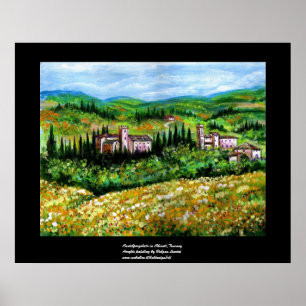 SCHLÖSSER IN CHIANTI-LANDSCHAFT, GELBE BLUMENFELDE POSTER