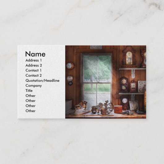 Schlossermeister - In der Uhrenreparaturwerkstatt Visitenkarte (Vorderseite)