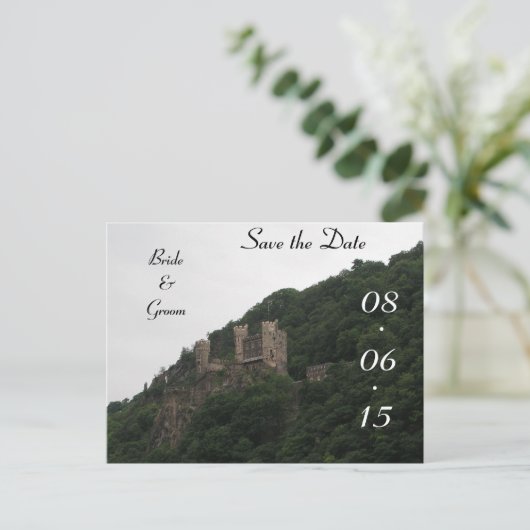 Schlosshochzeit Das Datum speichern Ankündigungspostkarte (Stehend Vorderseite)