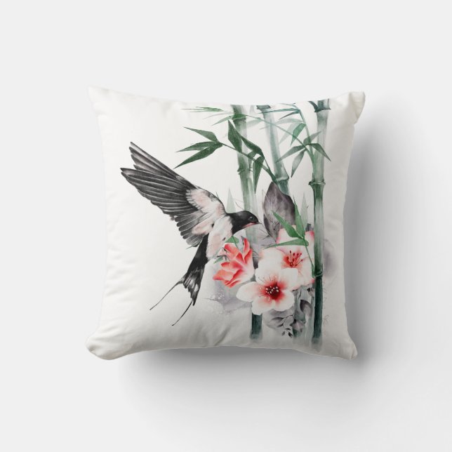 Schlucken mit Bamboo und Blume Classic Kissen (Vorderseite)