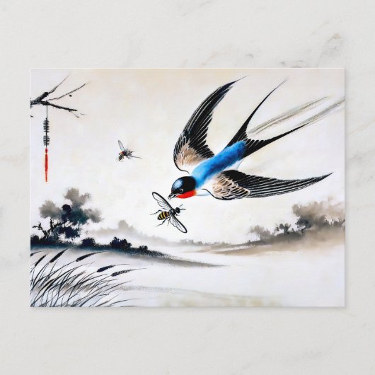 Schlucken Sie ein Insekt in der Mitte der Luft auf Postkarte (Vorderseite)