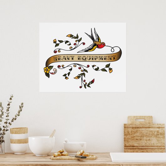 Schlucken und Rollen mit schweren Geräten Poster (Küche)