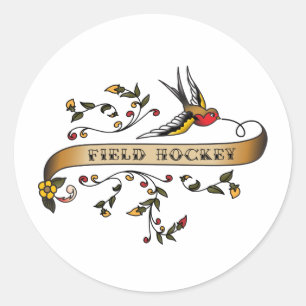 Schlucken und Scroll mit Feldhockey Runder Aufkleber