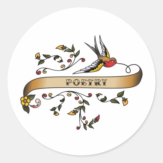 Schlucken und Scroll mit Poesie Runder Aufkleber (Vorderseite)