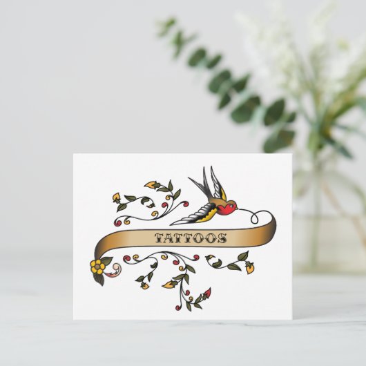 Schlucken und Scroll mit Tattoos Postkarte (Stehend Vorderseite)