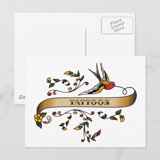 Schlucken und Scroll mit Tattoos Postkarte (Vorne/Hinten)