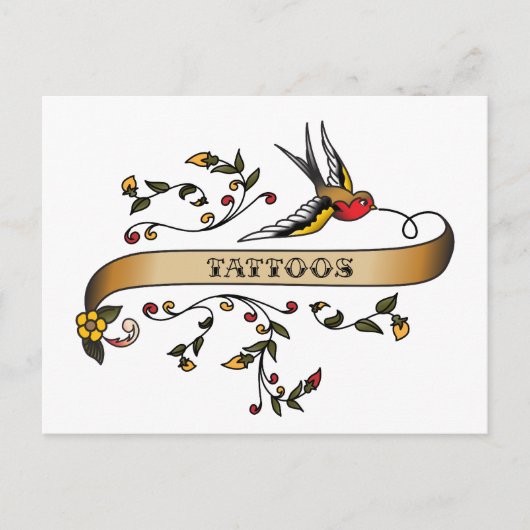 Schlucken und Scroll mit Tattoos Postkarte (Vorderseite)