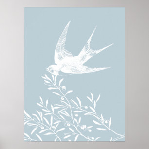 Schlucken von Vögeln, die über Olivenzweige fliege Poster