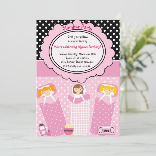 Schlummer-Party Einladung (Stehend Vorderseite)