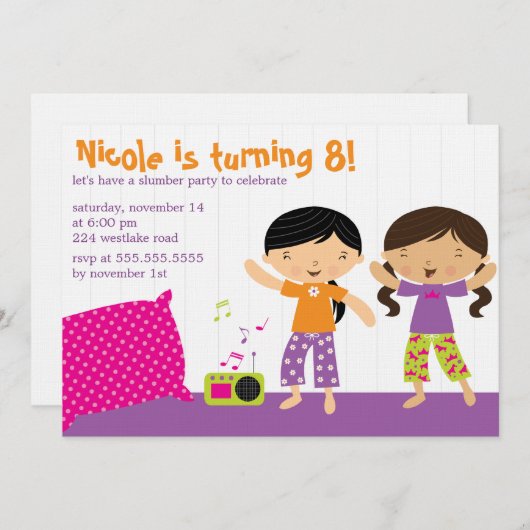 Schlummer-Party Einladungen (Vorne/Hinten)