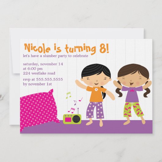 Schlummer-Party Einladungen (Vorderseite)