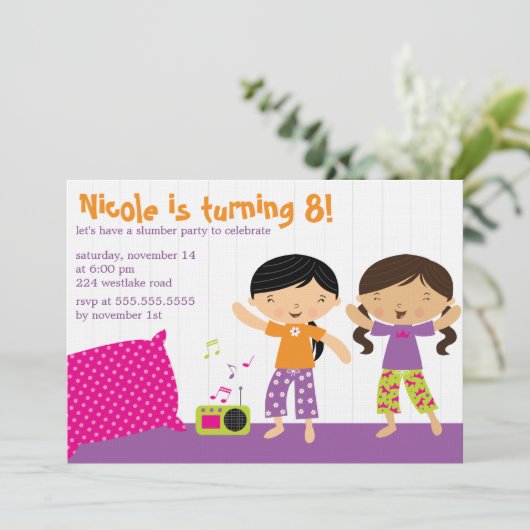 Schlummer-Party Einladungen (Stehend Vorderseite)