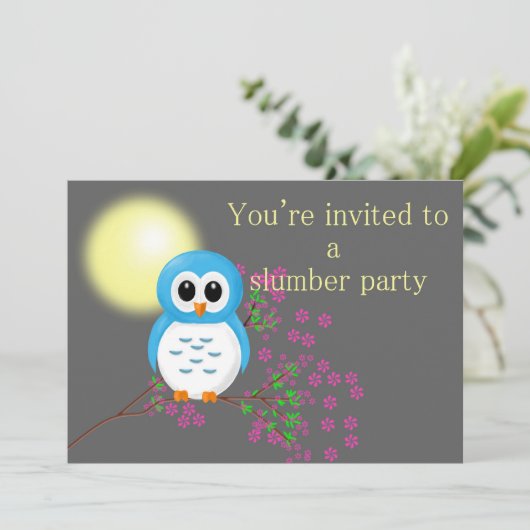 Schlummer-Party mit Nachteule Einladung (Stehend Vorderseite)