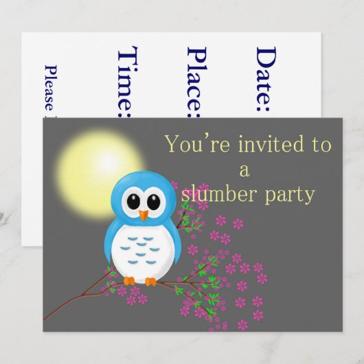 Schlummer-Party mit Nachteule Einladung (Vorne/Hinten)