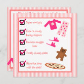 Schlummer-Party-Pyjama-Pantoffel-Checkliste Einladung (Vorne/Hinten)