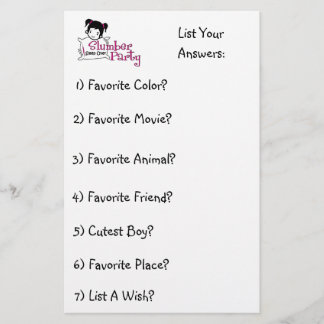 Schlummer-Party-Spaß-Liste 2 Briefpapier