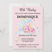 Schlummerdrache auf Rosa - Einladung zur Kinderdus (Vorderseite)