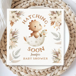 Schlüpft bald! Boho neutrale Dinosaurier-Baby-Part Serviette