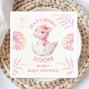 Schlüpft bald Dinosaurier-Baby-Party Mädchen Rosa Serviette