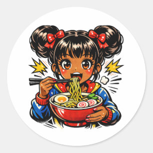 Schlürf Nom Anime Mädchen Ramen Nudeln Runder Aufkleber