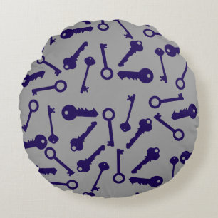 Schlüssel Blau Muster Produkt Rundes Kissen