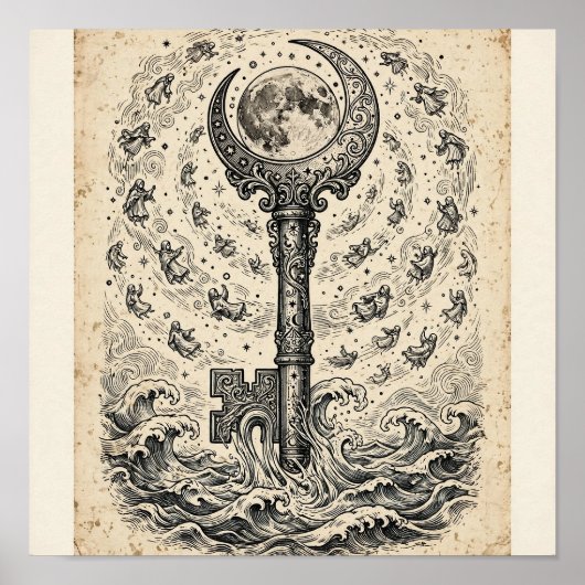 Schlüssel der Gezeiten Kunstprint — Gothic Holzsch Poster (Vorne)