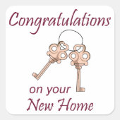 Schlüssel für neue Zuhause Quadratischer Aufkleber (Vorderseite)