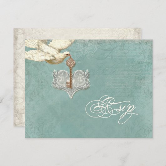 Schlüssel zu meinem Herz, Doves Swirl UAWG Respons RSVP Karte (Vorne/Hinten)