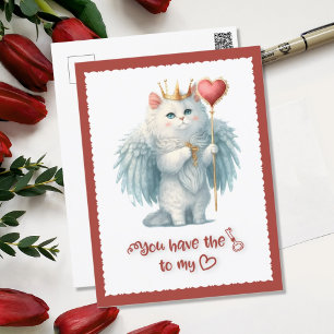 Schlüssel zu meinem Herz Royal White Angel Cat Val Feiertagspostkarte