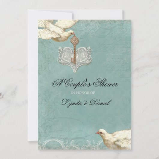 Schlüssel zu meinem Herz, Tauben Swirl Hochzeiten  Einladung (Rückseite)