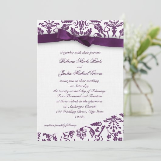 Schlüssel zu meinem HerzDamast mit Bow Einladung (Stehend Vorderseite)