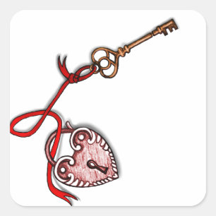 Schlüssel zu meinem Herzen ~ Rot Quadratischer Aufkleber