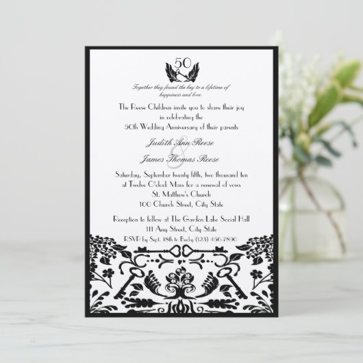 Schlüssel zum 50. Geburtstag Einladung (Stehend Vorderseite)