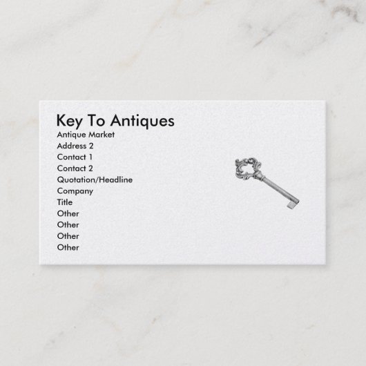 Schlüssel zum Antiquitätenmarkt Visitenkarte (Vorderseite)