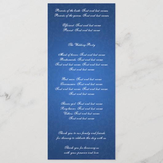 Schlüssel zum Hochzeitsprogramm für mein Herz Blau Programm (Rückseite)