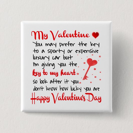  Schlüssel zum Valentinstag meines Herzens Button (Vorderseite)
