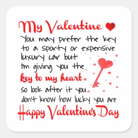Schlüssel zum Valentinstag meines Herzens Quadratischer Aufkleber (Vorderseite)