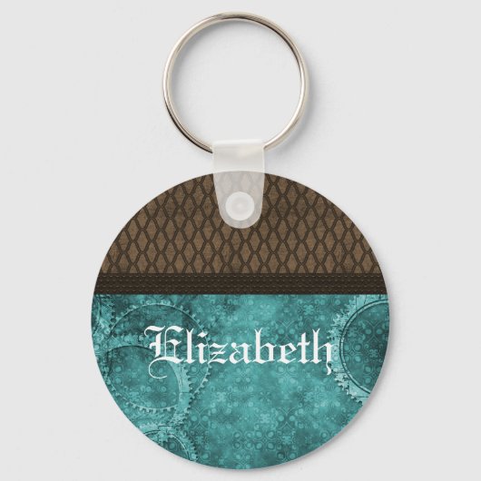 Schlüsselanhänger aus Stahlgetriebe, Aquamarin (Vorderseite)