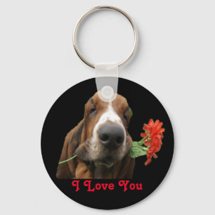 Schlüsselanhänger Basset Hound mit Blumen