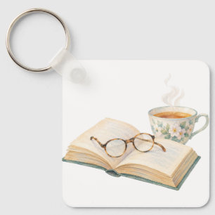 Schlüsselanhänger Buch und Tee am Fenster