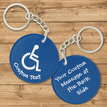 Schlüsselanhänger für Zugänglichkeit<br><div class="desc">Eingabehilfen. Rollstuhlsymbol Stilisierte weiße Person auf einem Rollstuhl. Benutzerdefinierte Hintergrundfarbe. Benutzerdefinierter Text auf beiden Seiten.</div>