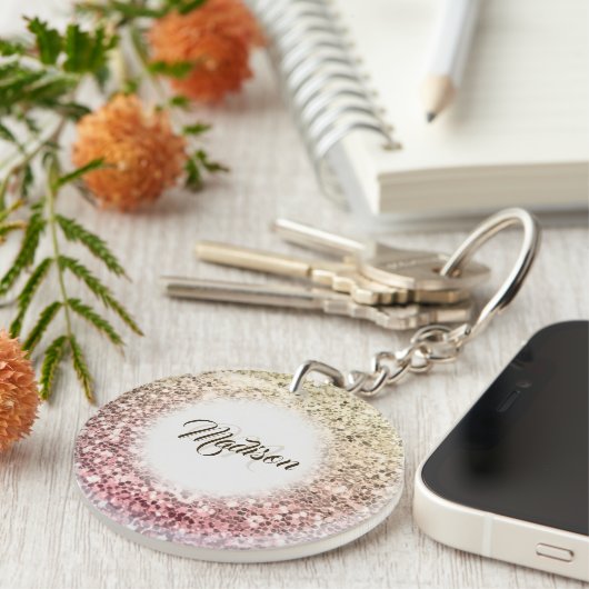 Schlüsselanhänger Hübscher Glitter Monogramm Name (Vorderseite rechts)