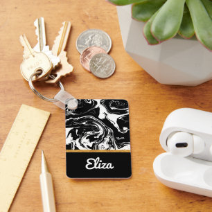 Schlüsselanhänger im Schwarz-Weiß-Marmor-Stil